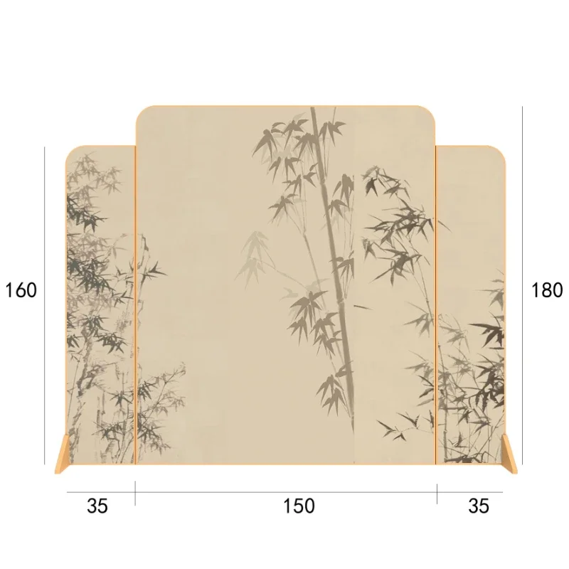 New Chinese ink bamboo living room partition folded and movable, tea room background