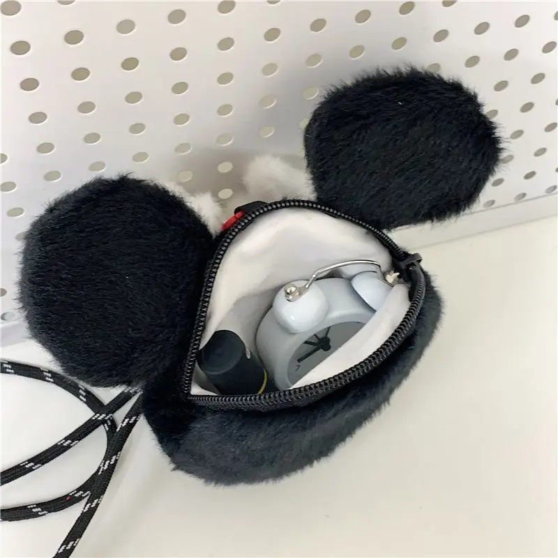 Monedero de felpa con cuello Halter de Mickey Minnie, cordón para almacenamiento de llaves, bolsa para auriculares, creatividad de dibujos animados, nuevo estilo, regalo de cumpleaños Kawaii
