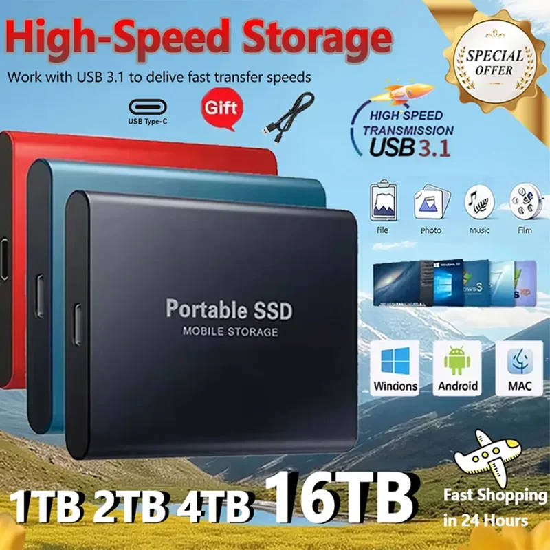 

New Portable External SSD High Speed Solid State Disk 1TB 2TB 128TB 256TB USB3.1 Hard Drive for PC/Laptop/Mac/Phone