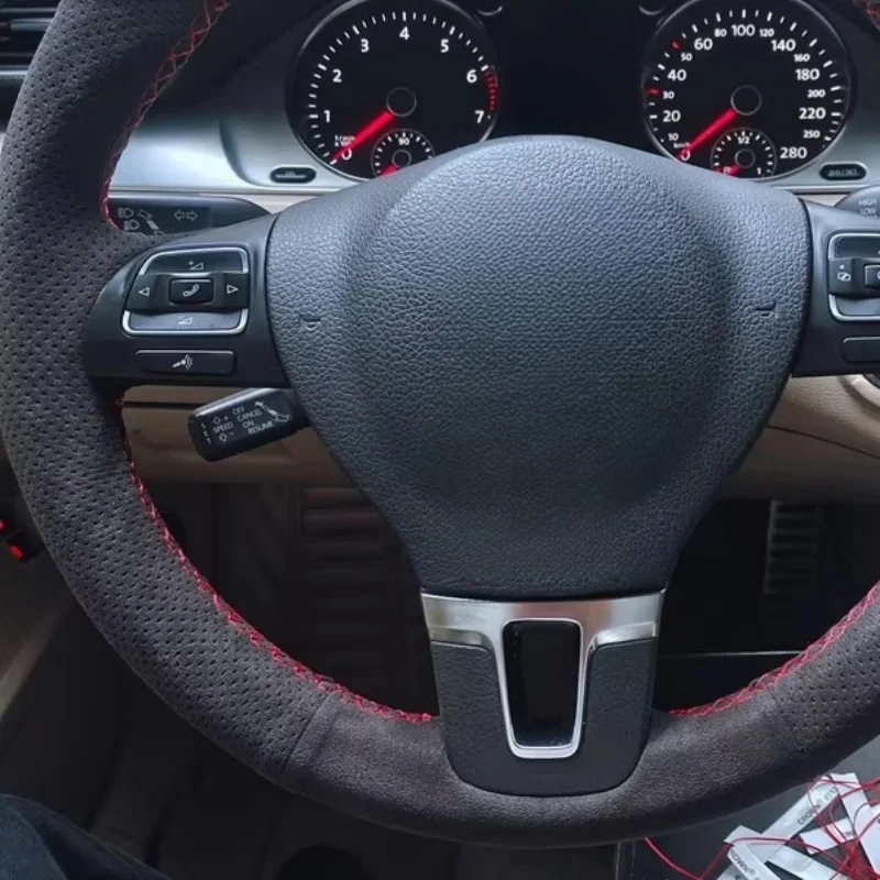 폭스 바겐 골프 6 Mk6 VW 폴로 Sagitar Bora Santana Jetta Mk6 자동차 인테리어 용 스웨이드 가죽 자동차 핸들 커버 사용자 정의