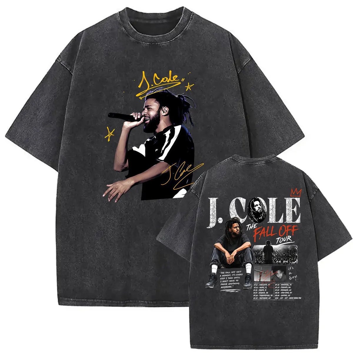 Vintage Washed J.Cole The Fall Off World Tour 2026 Grafik-T-Shirts Herrenbekleidung Mode Gothic Hip Hop Kurzarm-T-Shirts – Detail 5