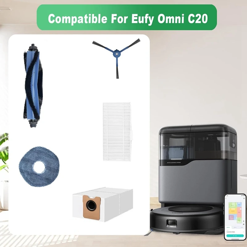 Набор аксессуаров ABAE для пылесоса Eufy Omni C20, запасная часть, основная боковая щетка, фильтр Hepa, швабра, тканевые мешки для пыли
