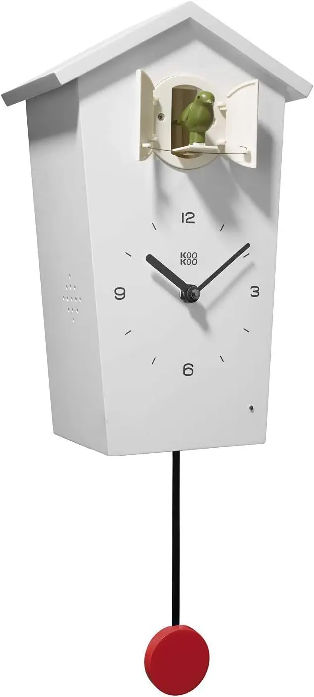 Birdhouse White, Modern Design Cuckoo Clock with 12 Natural Bird Voices or Cuckoo Call