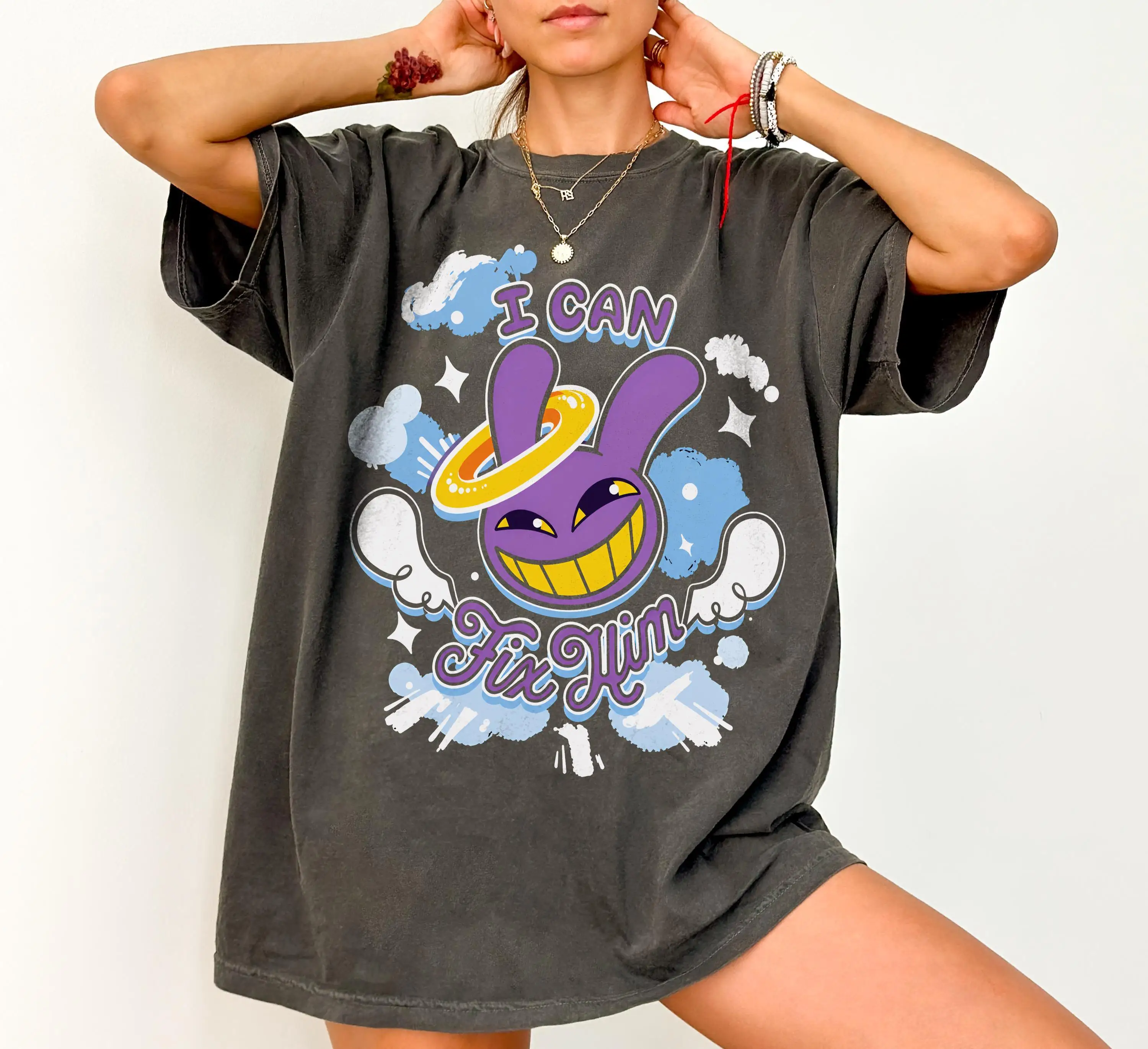 Cartoon Amazing Digital Circus T-shirt Colorful Full Character Poster Printing T-shirt Unisex Short Sleeve Y2k Ins