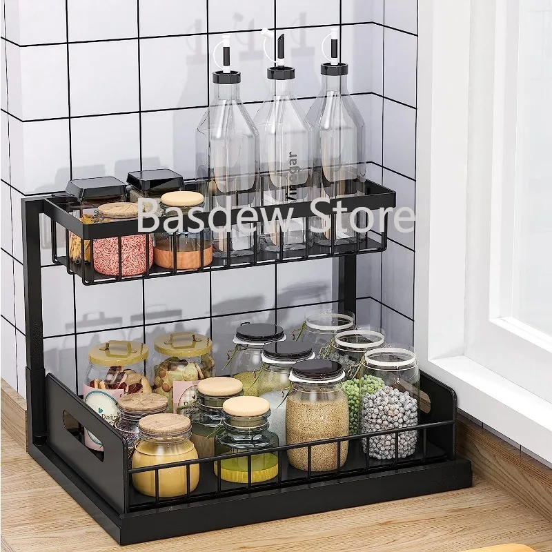 Pull Out Cabinet Organizer，Under Sink Organizer 2-Tier Slide Out Sliding Shelf Under Cabinet Storage Multi-Use ，2 Pack