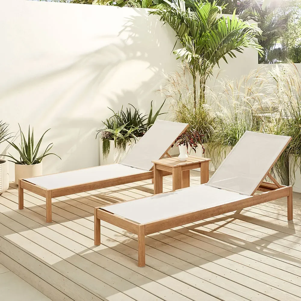 

Villa backyard wood sunbed hotel swimming pool teak furniture outdoor lounge chair teak wood chaise loungers bed beach chair