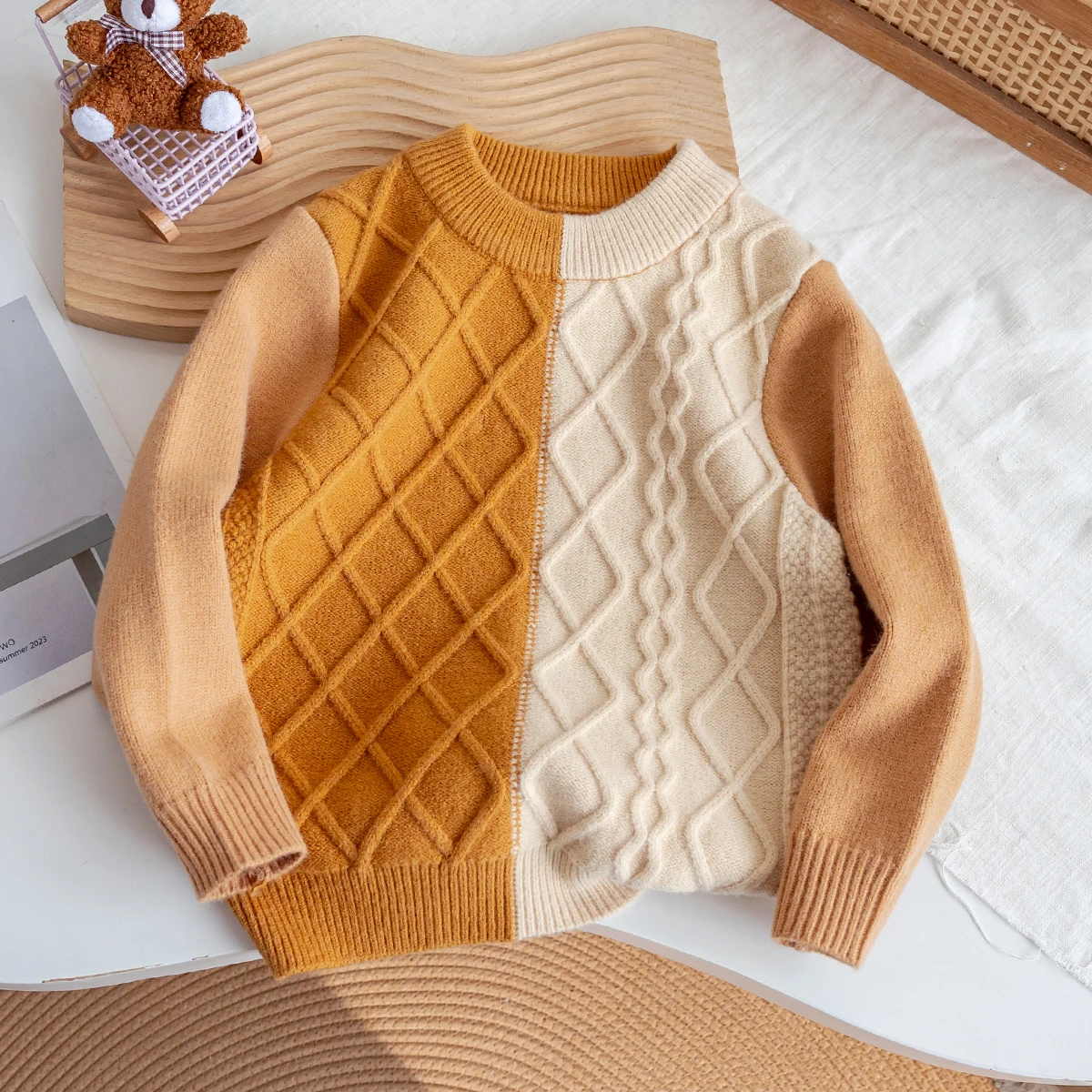 

Толстый свитер в студенческом стиле контрастного цвета для мальчиков, пуловер Fried Dough Twists, подходит для школы, весна, осень, зима