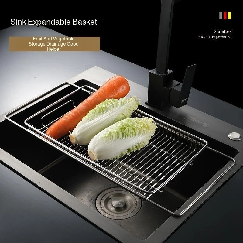 

Стеллаж для хранения посуды для кухонной мойки — выдвижная сливная корзина из нержавеющей стали 304, компактная, подходит для большинства раковин, легко чистится