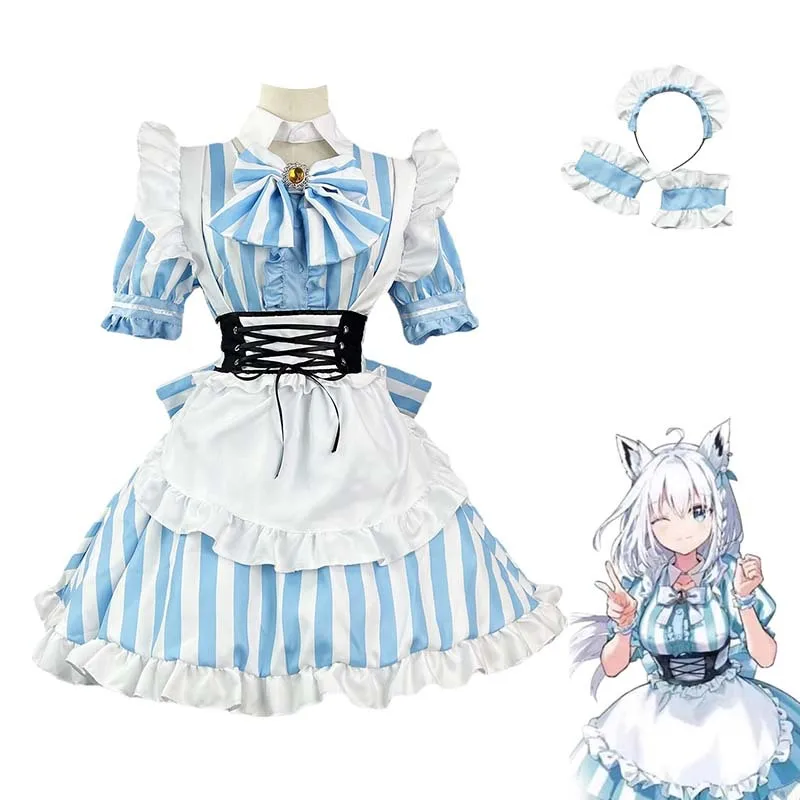 

Anime Game Azur Lane Shirakami Fubuki Cosplay Costume Hololive Fbk Debuki Fubuking Wig Maid Dress Woman Kawaii Party Suit