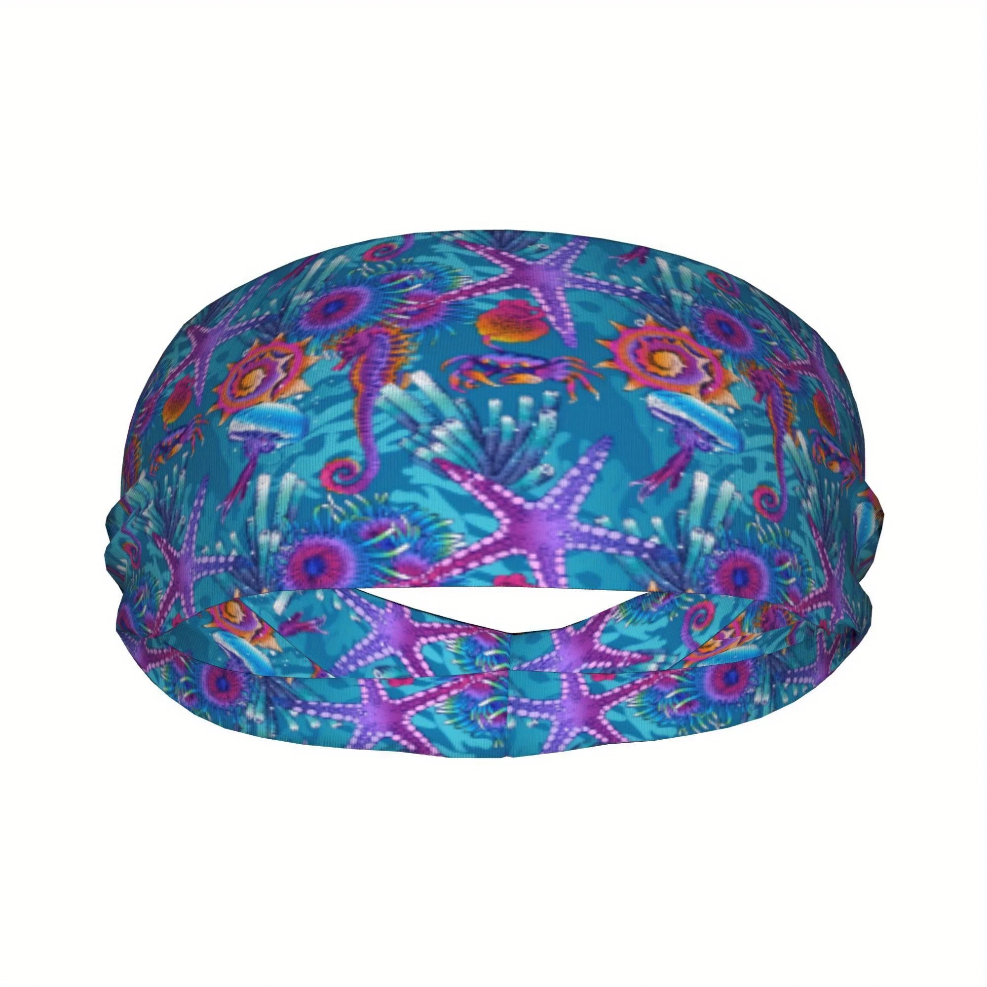 

Повязка на голову с принтом морских существ, впитывающая пот, эластичная, нескользящая, спортивная повязка для волос для занятий йогой, бега, пляжа, аксессуар унисекс