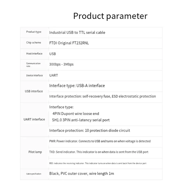 Waveshare Industrielles USB-zu-TTL-D) serielles Modulkabel FT232RNL 300 Bps-3 Mbit/s für Raspberry Pi 5 serielles Port-Debugging-Modul