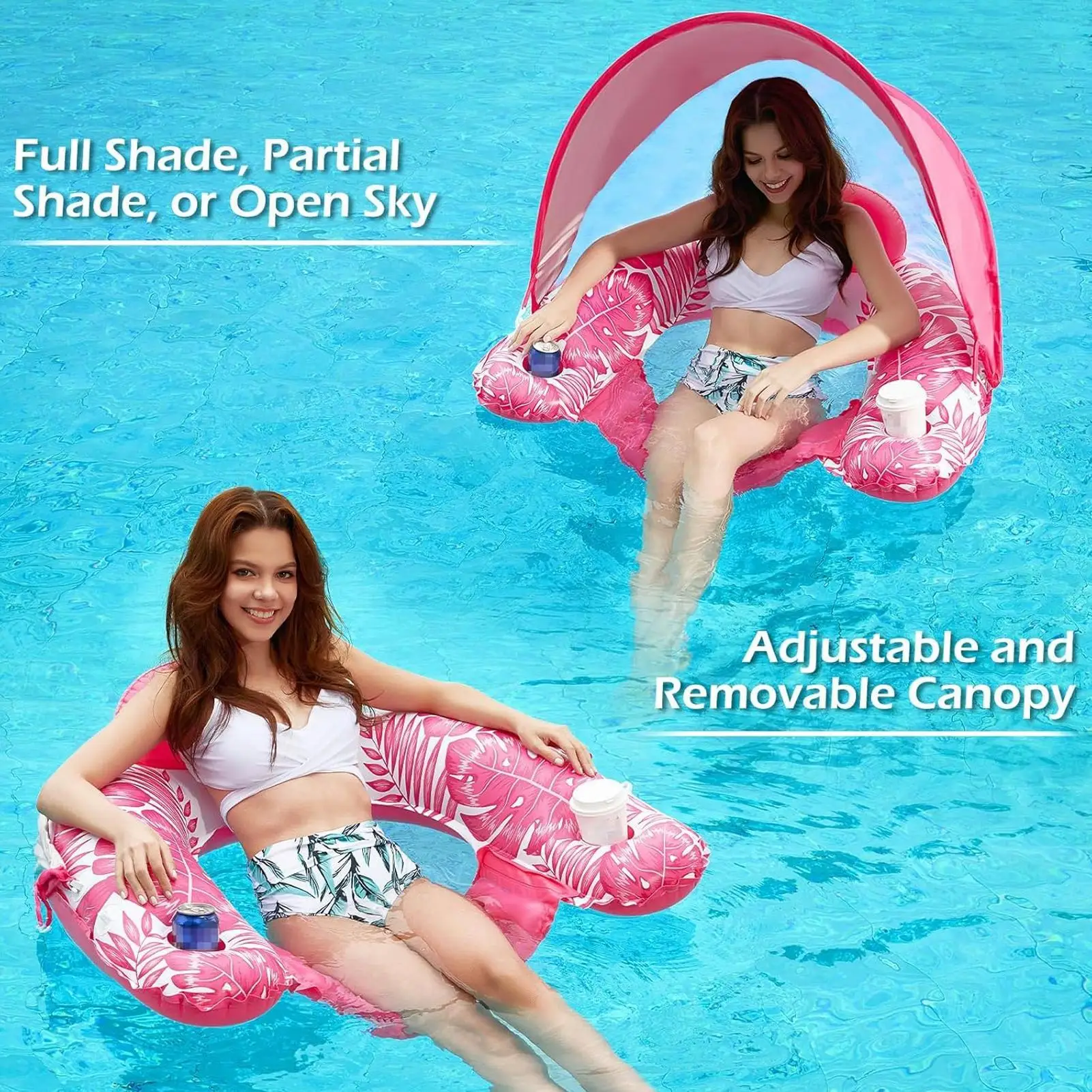 

Pool Floats With Canopy Pool Float With Shade Adult Heavy Duty Raft With Holder Water Floatie For Swimming River Beach Outdoor