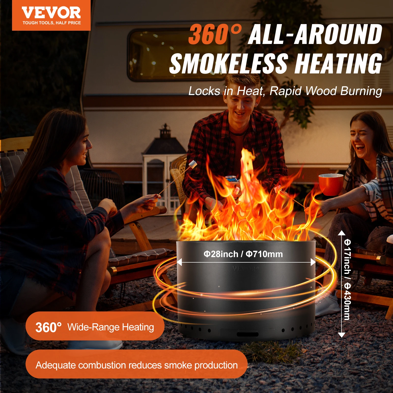 VEVOR Smokeless Fire Pit Stove Bonfire Wood Burning Fireplaces with Removable Ash Pan  Stainless Steel Portable Outdoor Firepit