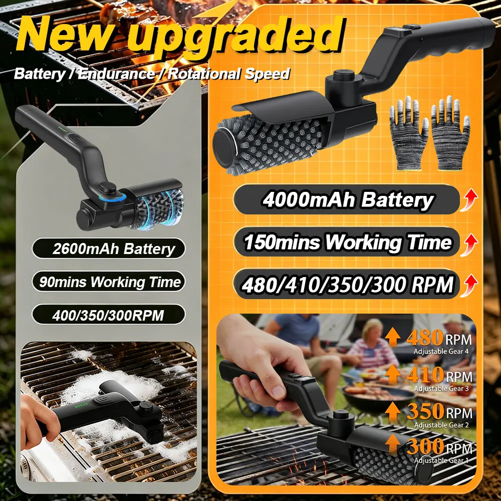 BBQ Grill Brush 3-Speed Settings Electric Grill Brush,180° Adjustable Head,90 Mins Grill Cleaner for Outdoor Griddles Smokers image 2