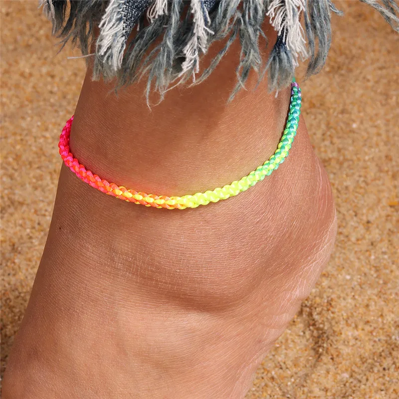 Aihua Bohemia Colorful Anklets for Women Braided Rainbow Foot Rope Chain Summer Beach Anklet Bracelet Boho Foot Jewelry Gifts