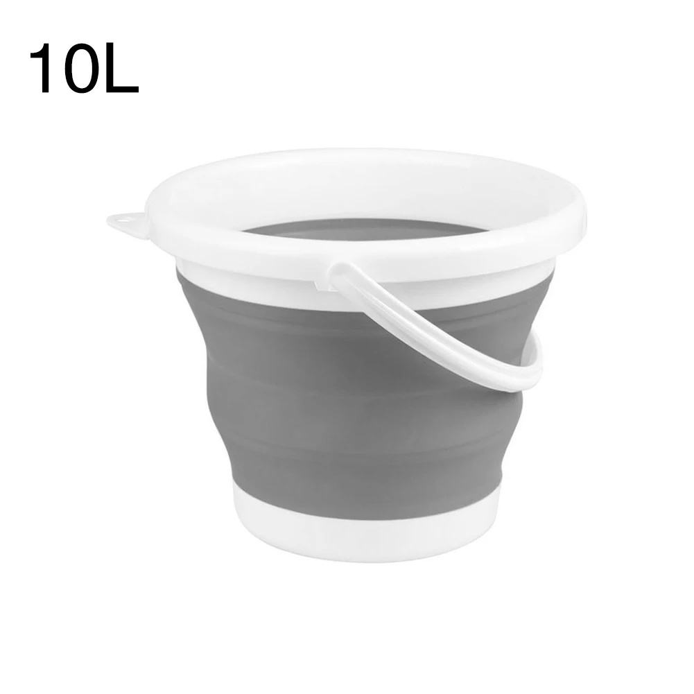 10L Portable Folding Bucket for Camping Space Saving Car Wash Buckets Household Silicone Plastic Folding Water Bucket with Lid