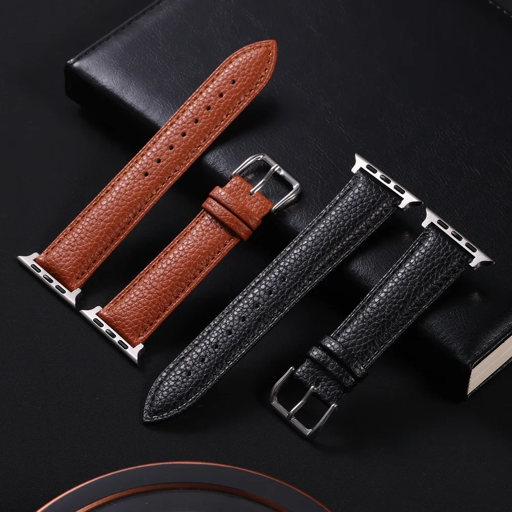 Lychee Grain Leather Strap for Apple Watch Ultra 2 Bracelet 49/45/44/42/40/41/38mm Band for Iwatch Series 9 8 7 6 5 4 3 SE image 5