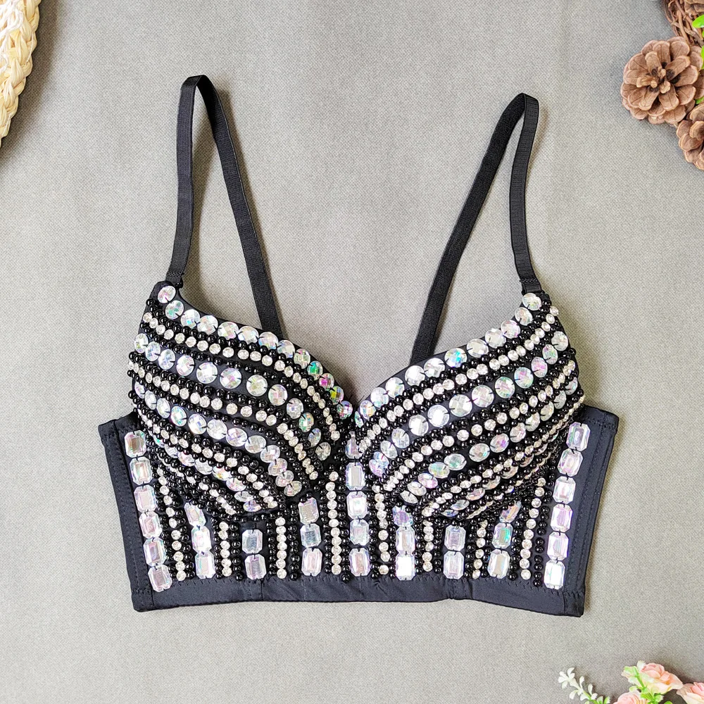

European Style Design Sense Niche Pure Desire Nightclub Tube Top Beaded Light Easy Matching Outer Wear Holiday Carnival Top