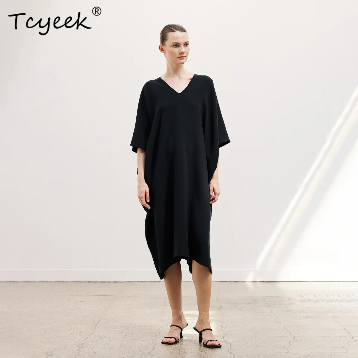 

Tcyeek, 38MM 100%Mulberry Silk Dresses, Women's V-neck Half Sleeve Dress, Party Loose Evening Gown, Designed Commute, D49741QM