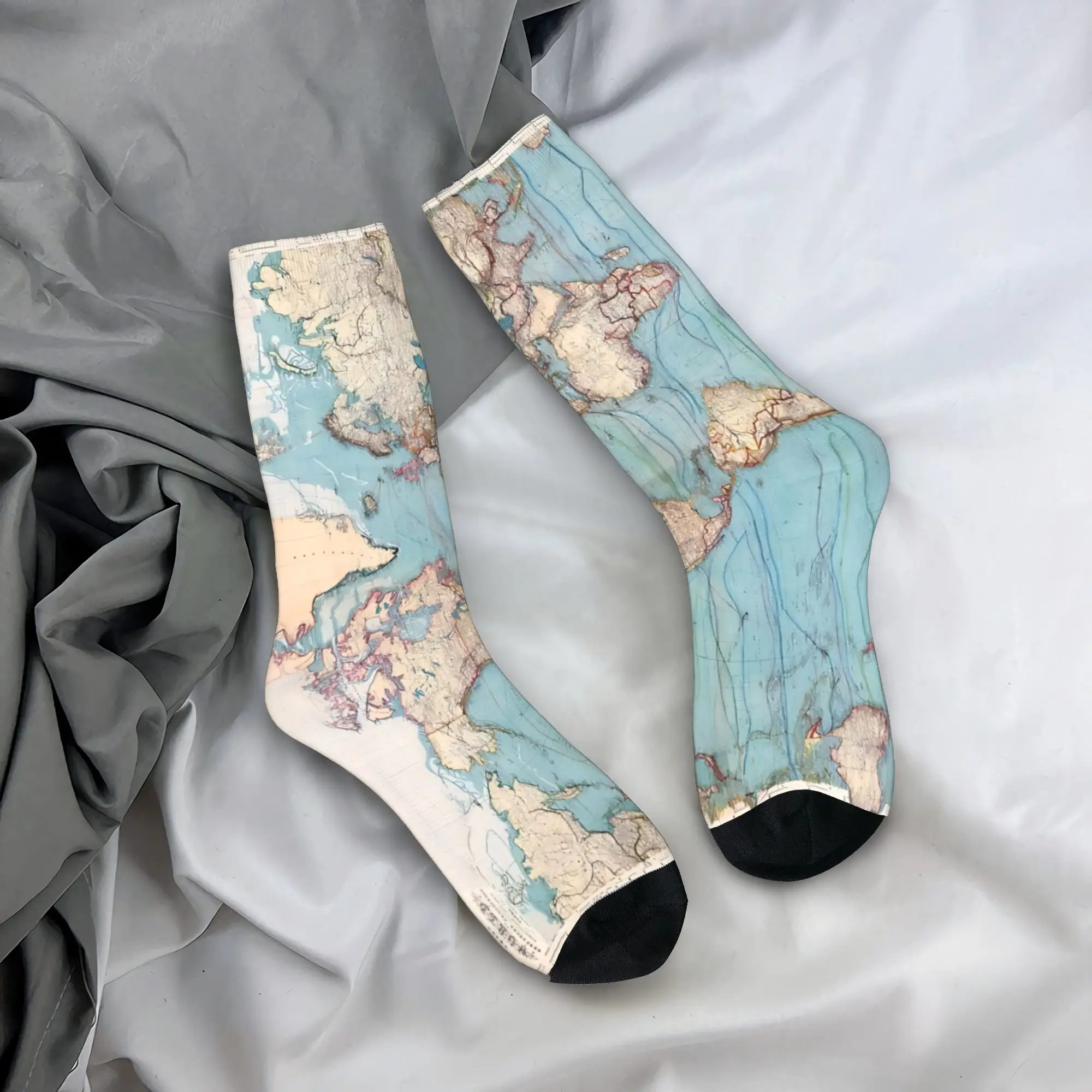 

Vintage Map Of The World Socks Autumn Stockings Gothic Men Soft Breathable Socks Custom Climbing Anti-Slip Socks