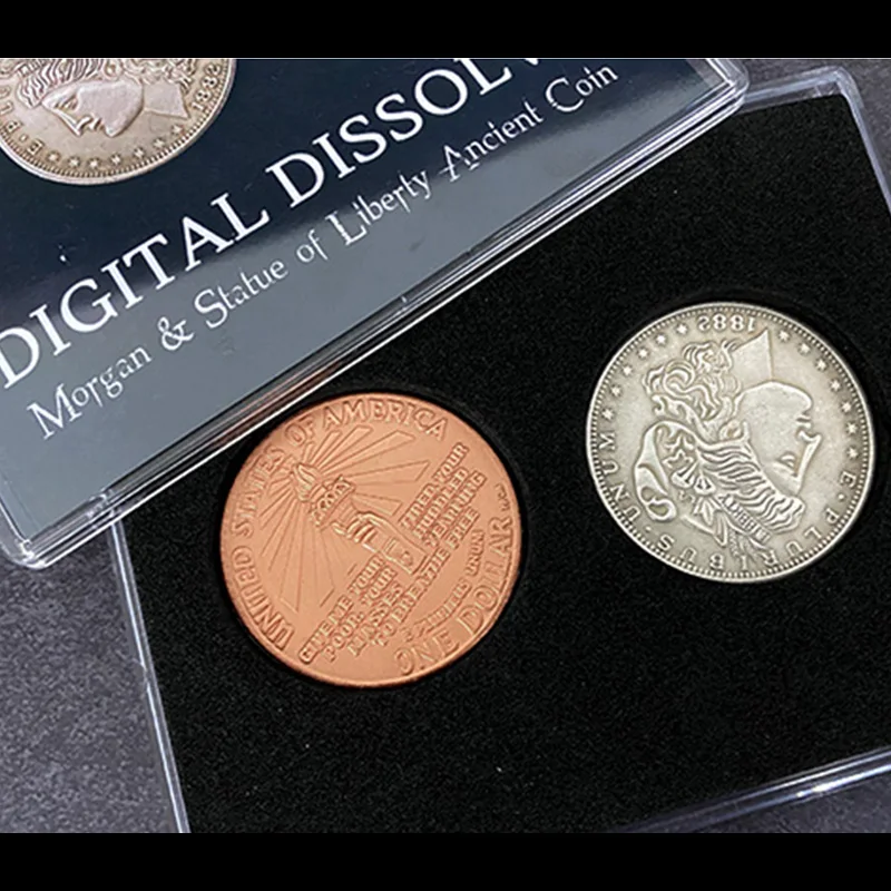 Digital Dissolve (Morgan & Statue of Liberty Ancient Coin) Magic Tricks Coin Vanishes Magia Props Close Up Illusions Gimmicks