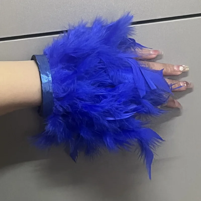 2023 Women Sexy Natural Fur Feather cuffs for wrist feather bracelet arm fur sleeves feather cuff snap bracelet Feather Anklets