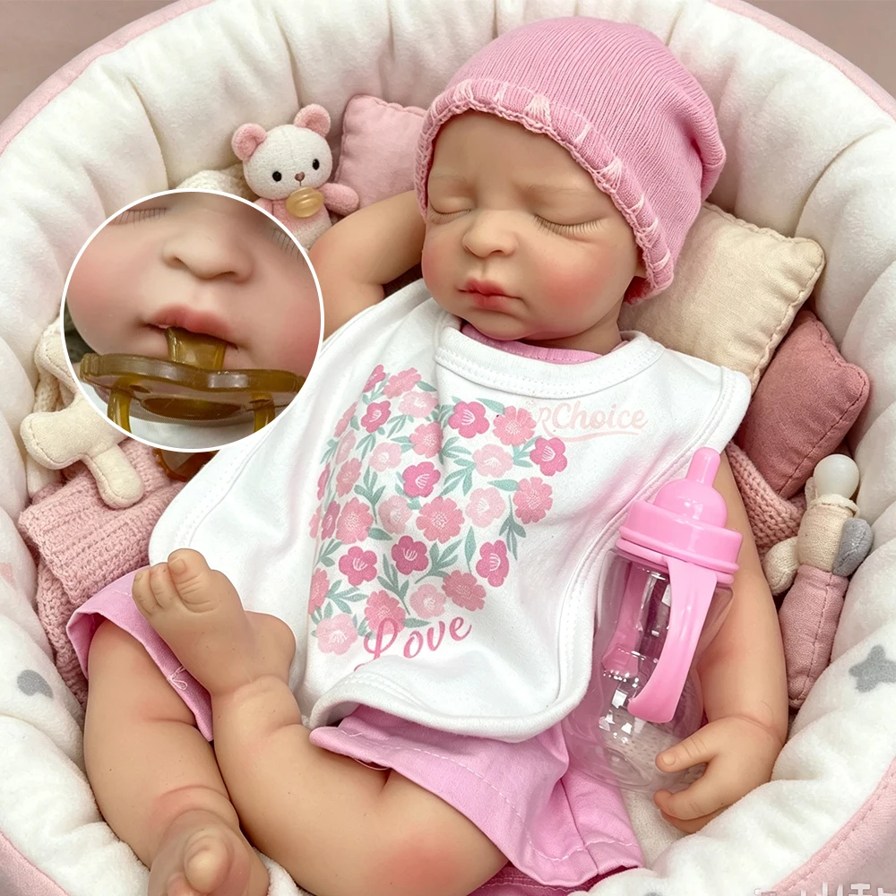 44cm Silicone Reborn Doll Full Body Soft Can Open Mouth Sleeping Art Doll Adorable Visible Veins Weighted Doll for Elderly Joy