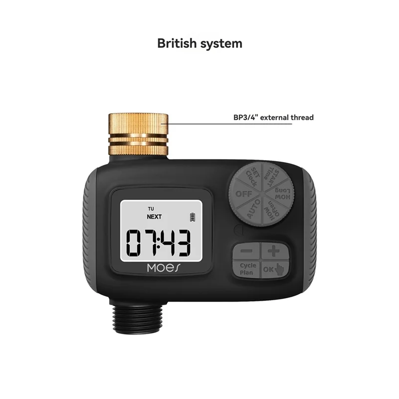 A45Z-MOES Water Timed Irrigation Water Valve With LCD Display Screen IP55 Waterproof Rotary Knob Button Control