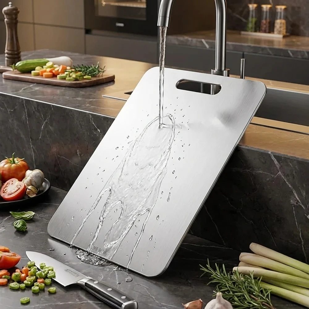 Kitchen Thickened Double-Sided Cutting Board Stainless Steel Portable Chopping Board Durable Reusable Smooth Easy-to-Clean Cutti