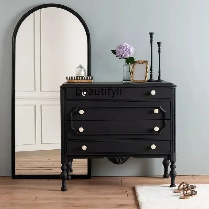 

Новый стильный французский ретро-шкаф из массива дерева, американский шкаф-локер, в стиле ваби-саби, черный средневековый шкаф для хранения вещей