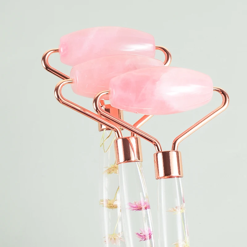 Natural Facial Massager Face Roller Gua Sha Scraper Double Heads Jade Stone Roller Skin Care Rose Quartz Massage for Face Body