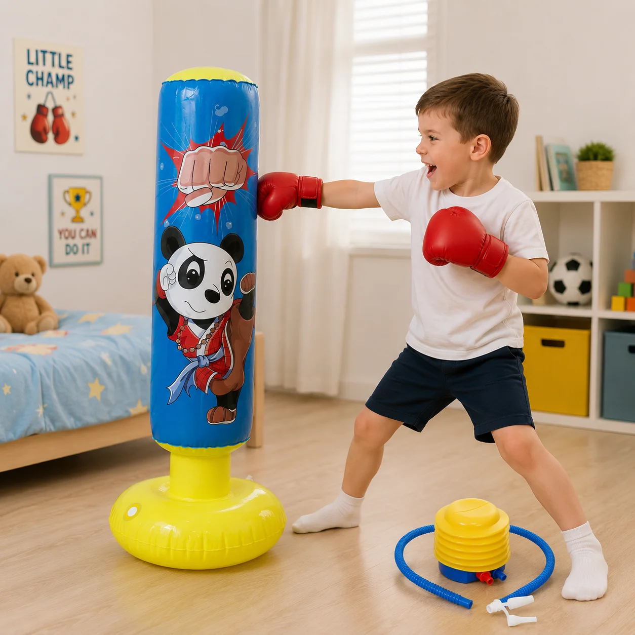 120cm Inflatable Boxing Bag with Hand Pump, PVC Bounce-Back Boxing Bag for Kids Age 6-12, Release Stress Activity