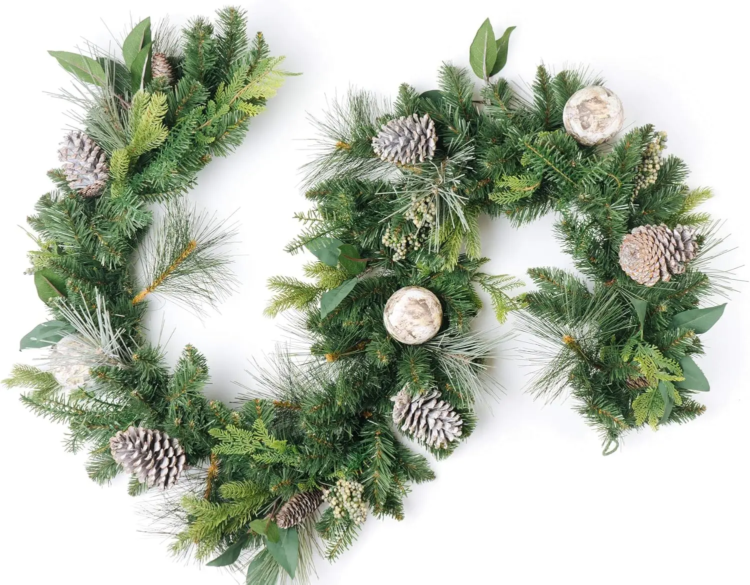 Pine Garland with Grey and Birch Christmas Decor Balls