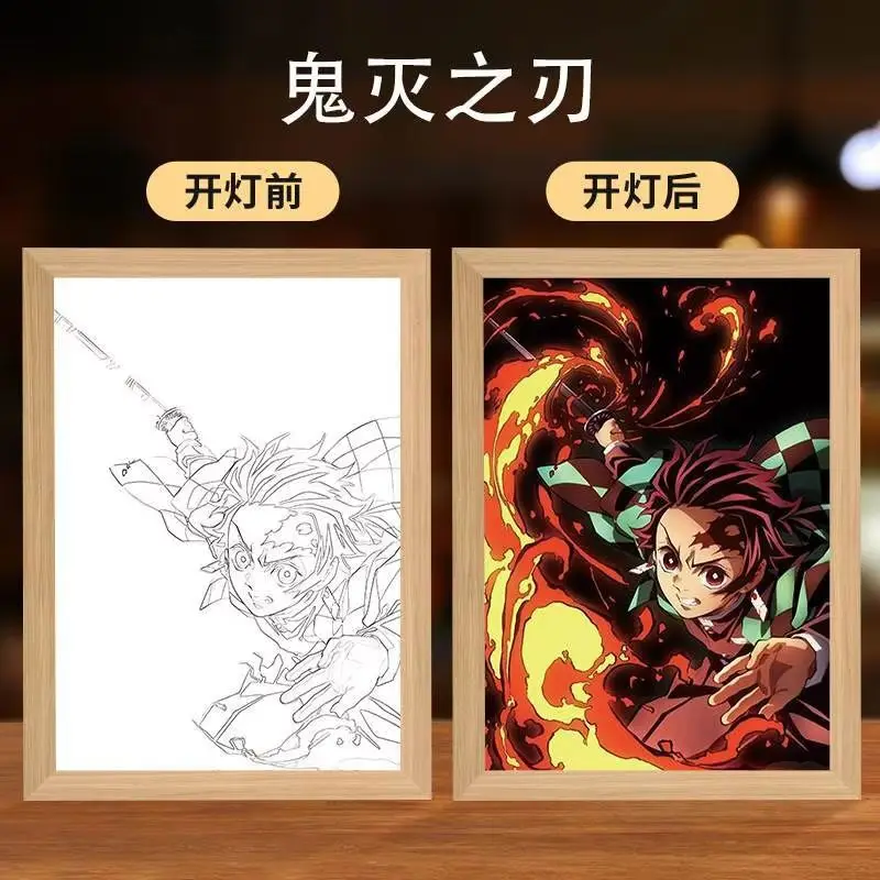 Nuovi Prodotti Caldi Demone Slayer Anime Figura Tanjiro Kamado Led Luce Notturna Pittura Decor Foto Solon Nezuko Kamado Decorazione Regali