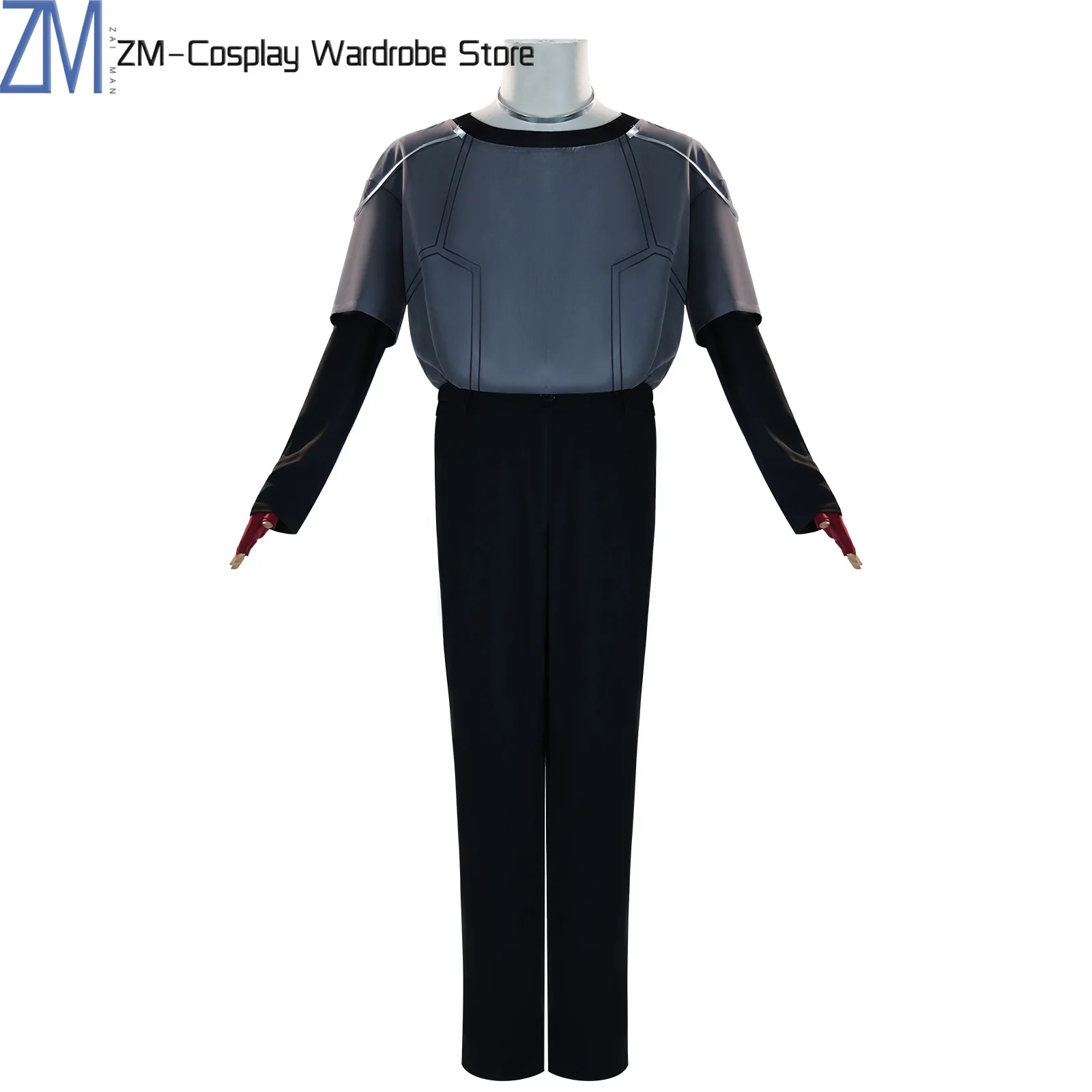 유니섹스 애니메이션 Alien Stage Till 코스프레 의상 세트 - 회색 후드티, 티셔츠, 바지 및 가발 - 할로윈 및 카니발 롤플레잉에 이상적