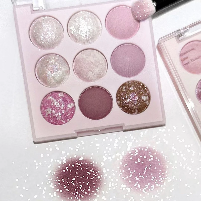 Palette di ombretti gelato a 9 colori Piastra rosa opaca perla Ombretto a lunga durata Rossetto Fard in polvere per cosmetici da donna