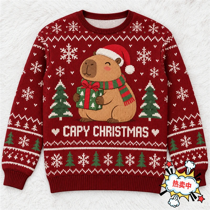 Cute Capybara Graphic Men Christmas Sweatshirt 3D Print Cute Animal Ugly Sweater Long Sleeve Pullover New In Xmas Tops Men Women