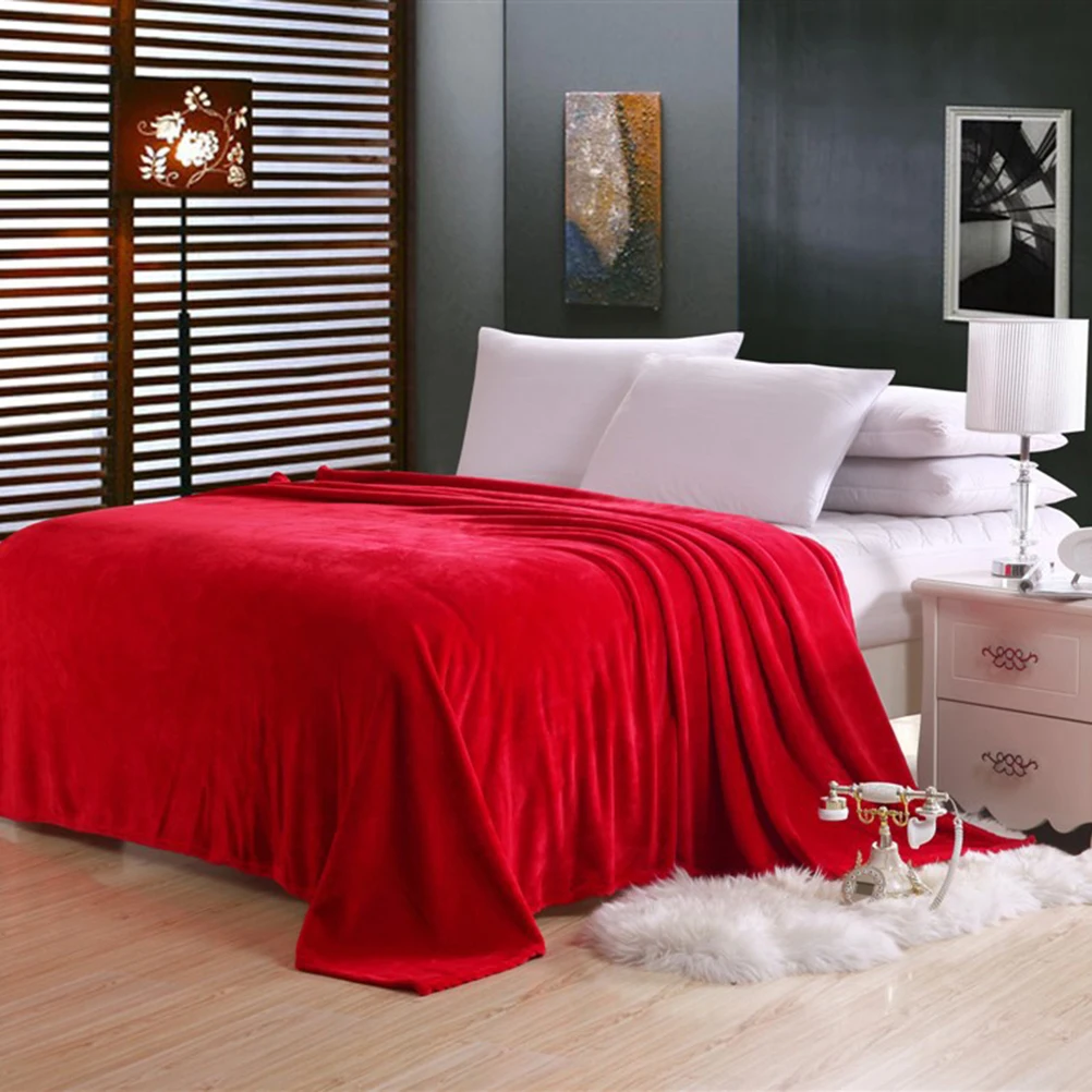 

Fleece Blanket Super Soft Flannel Bedding Cozy Warm Extra Warmth Winter Camping Home Use Solid Color