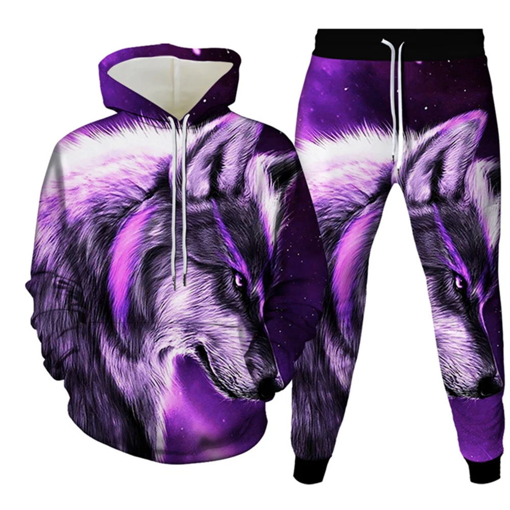 Men\'s Animal 3d Print Tracksuit Sets Casual Hoodie and Pants 2pcs Sets Oversized Sweatshirt Fashion Pullover Men Clothing