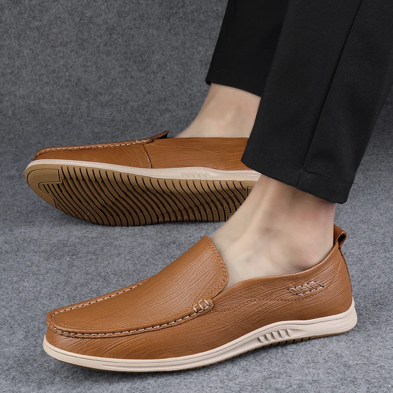 Men Genuine Leather Shoes 2022 New Casual Designer Shoes Slip On Fashion Summer Comfort Loafers Moccasins Men Driving Shoes