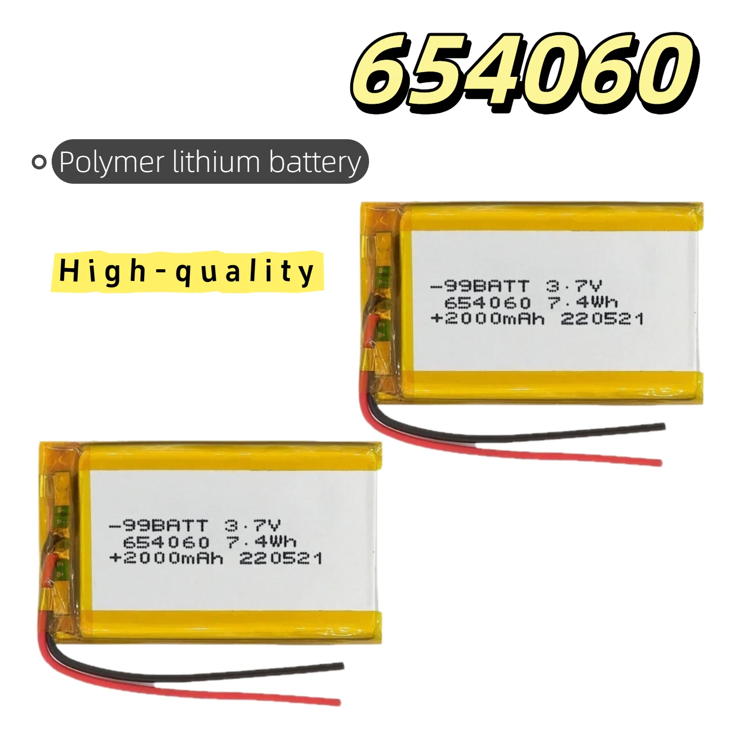 

654060 3.7V 2000mAh Rechargeable Battery High Temperature Resistant For Heating Gloves Purifier GPS Navigator Lithium Battery