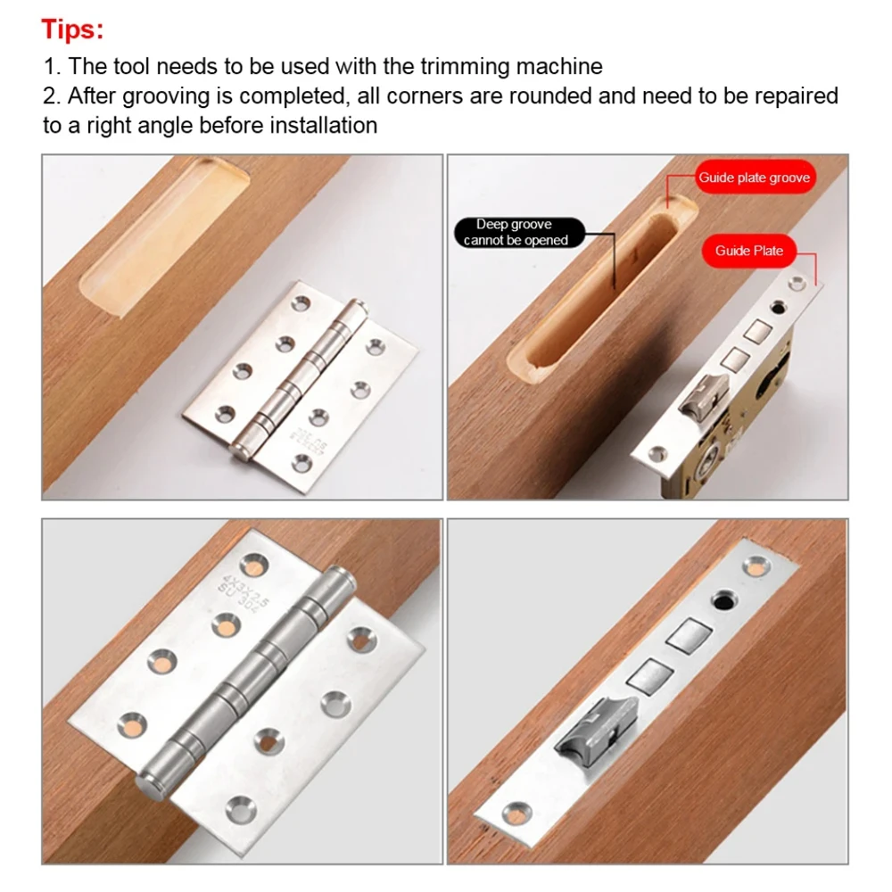 Woodworking Slotting Locator W/ Router Bit Aluminum Alloy Hinge Slot Hole Positioner Lock Guide Plate Slotting Opener Jig Holder