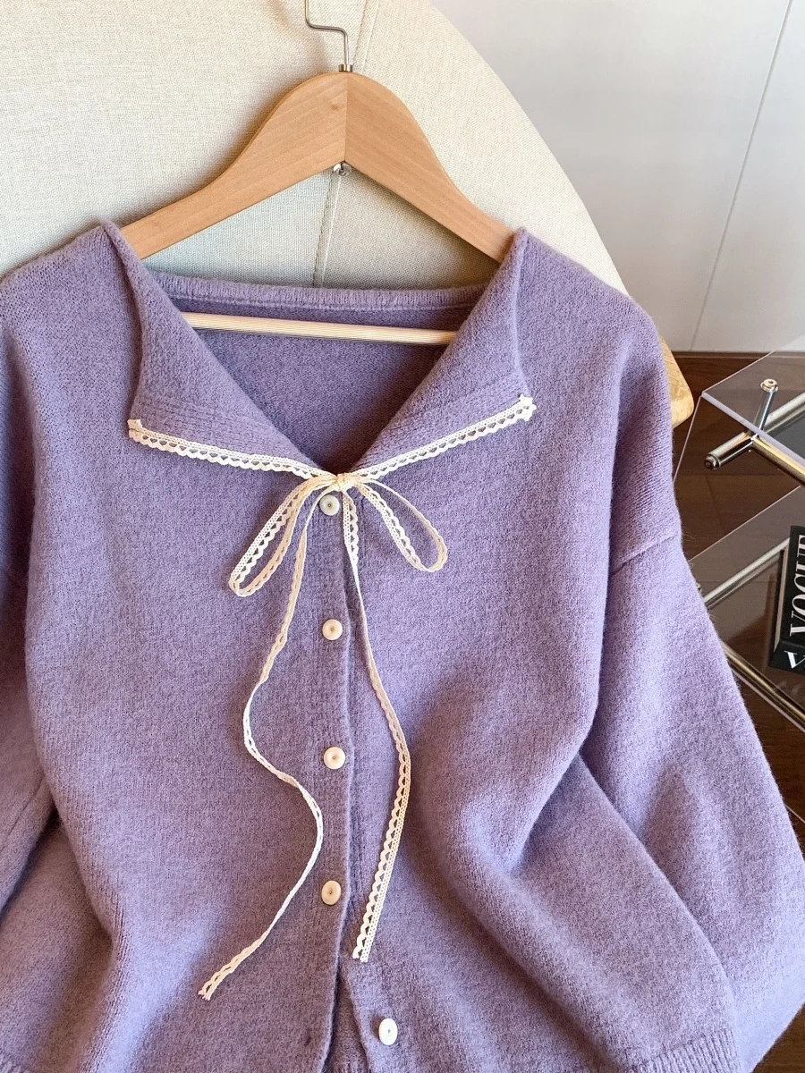 Suéter de Punto Suave y Acogedor Estilo Dopna con Fragancia Dulce, Color Mo Taro, Moda Otoñal, E y Juvenil, Cár...