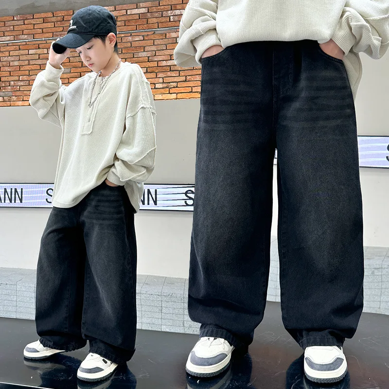 Child Baggy Jeans for Boys Blue Elastic Waist Denim Pants 5 6 7 8 9 10 11 12 13 14Years Old Kids Clothing Loose Casual Trousers