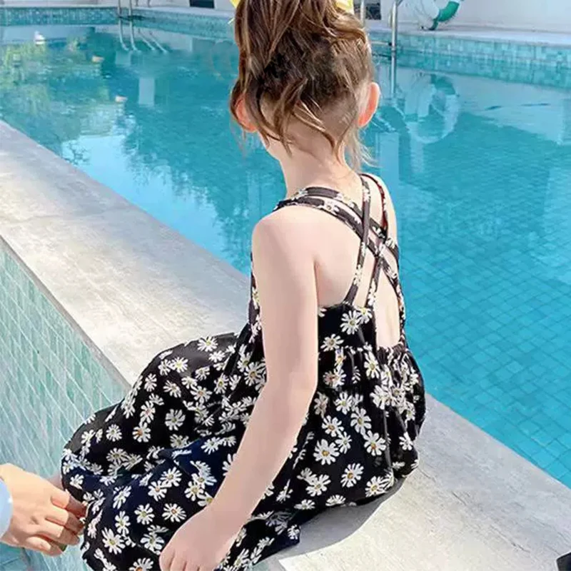 

Baby Girls Summer Dress Daisy Printed Slings Dresses Children Clothing Cross Back Dress 1-5Y Thin Casual Flower Dresses Beach