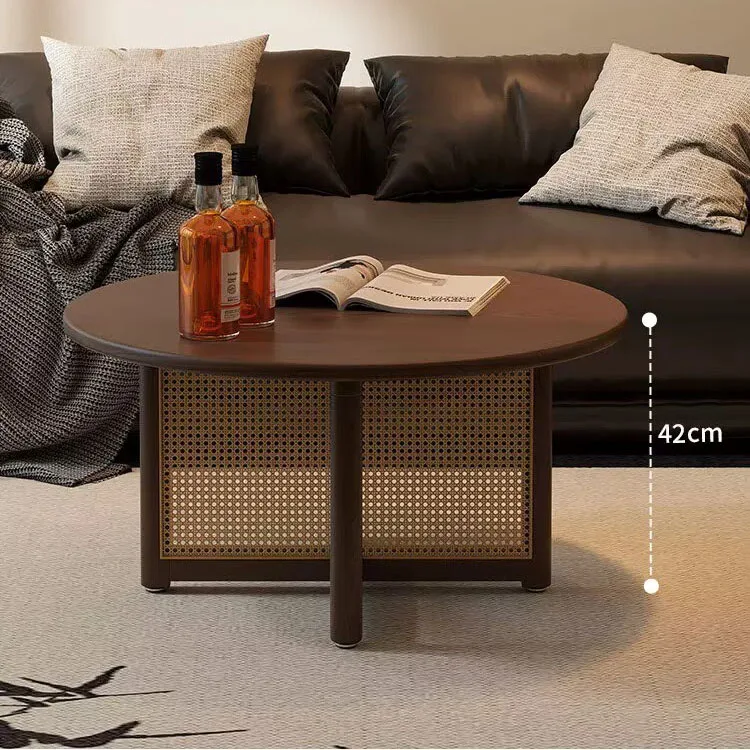 Middle aged central table solid wood walnut coffee table circular service table furniture sofa rattan woven edge table minimalis