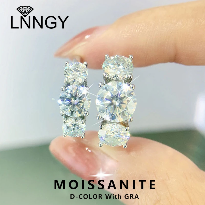 

Lnngy 6,5 мм/8 мм сертифицированное кольцо с муассанитом GRA из стерлингового серебра 925 пробы с тремя камнями обручальное кольцо для женщин обручальное ювелирное изделие подарок