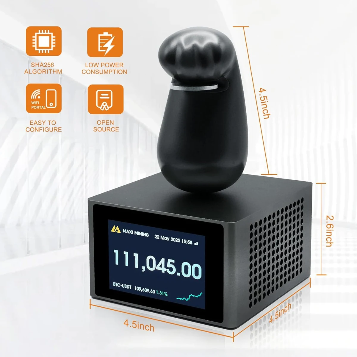 새로운 Maxi Paw 비트코인 ​​광부 1TH/s 25W 솔로 복권 광부 SHA-256 WiFi 연결 암호화 BTC 광부 Asic 칩 가정용 기계