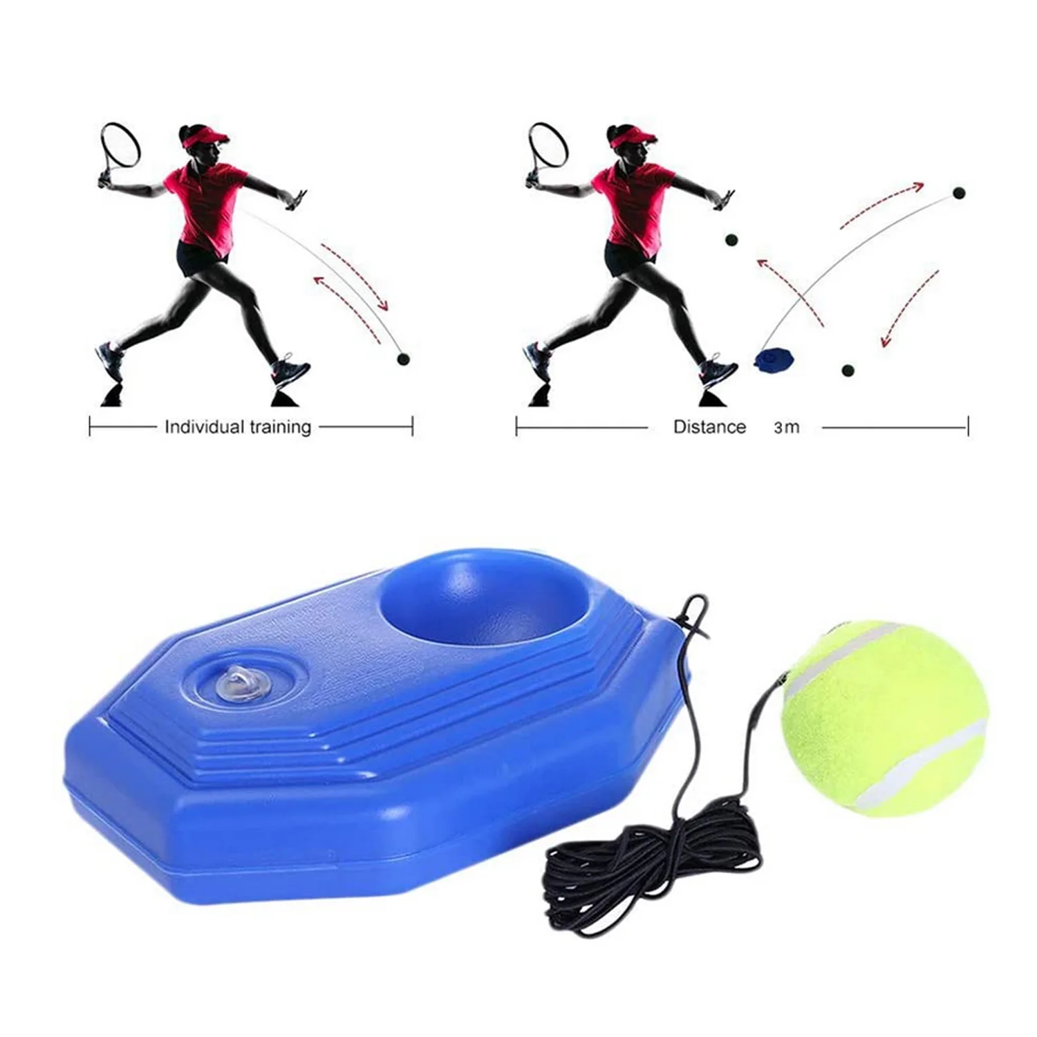 Tennis Trainer Singles Training Self-Study Practice Rebound Ball Tools Kit Baseboard with Rope Ball for Kids Adult Beginner