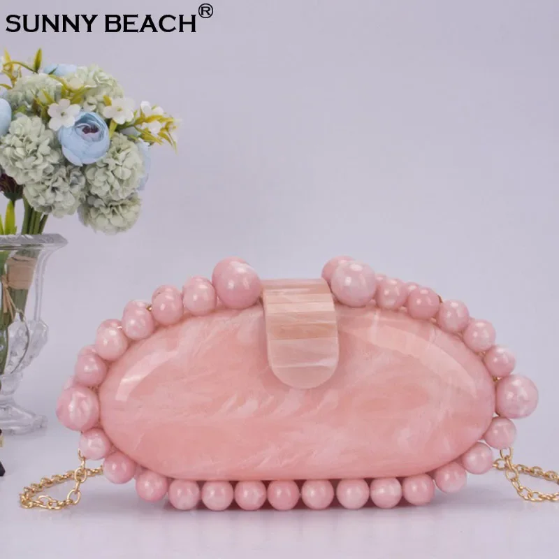 Fashion Luxury Beads Unique Banquet Prom Clutch Bag Acrylic Shoulder Evening Purse Women Party Bridesmaid Chain Crossbody